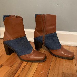 Vintage Leather and Denim Ankle Boots